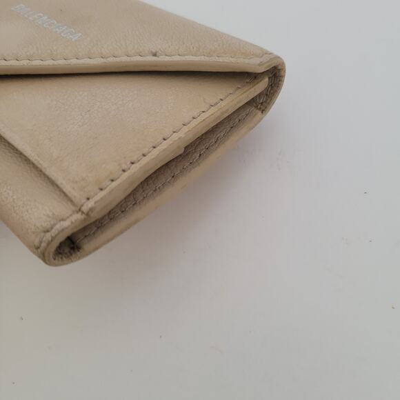 Balenciaga Logo 6 Key Ring Card Holder Wallet Case Leather Small Unisex Beige - Picture 9 of 13